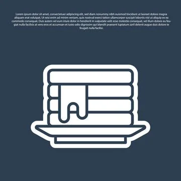 Blue line Stack of pancakes with honey icon isolated on blue background Stock Illustration