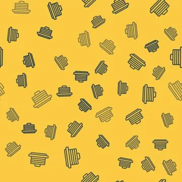 Blue line Stack of pancakes icon isolated seamless pattern on yellow background Stock Illustration
