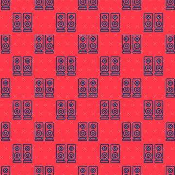 Blue line Stereo speaker icon isolated seamless pattern on red background. .. Stock Illustration