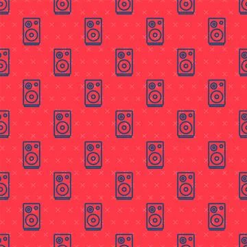 Blue line Stereo speaker icon isolated seamless pattern on red background. .. Stock Illustration