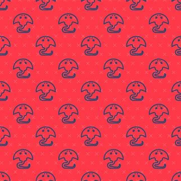 Blue line Stingray icon isolated seamless pattern on red background.  Vector 库存插图
