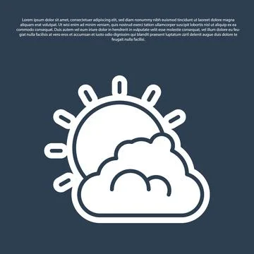Blue line Sun and cloud weather icon isolated on blue background.  Vector Illustrazione stock