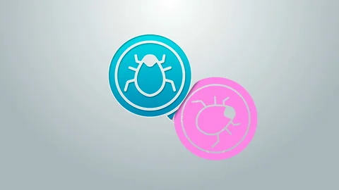 Blue line System bug concept icon isolated on grey background. Code bug concept Stock Footage 145502371