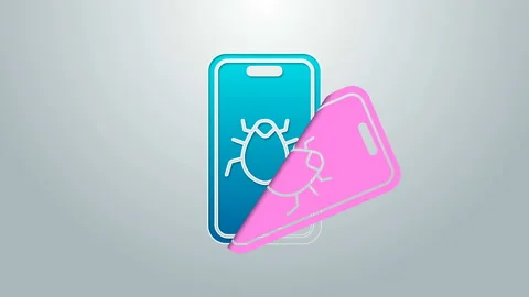 Blue line System bug on mobile icon isolated on grey background. Code bug Stock Footage 145502094