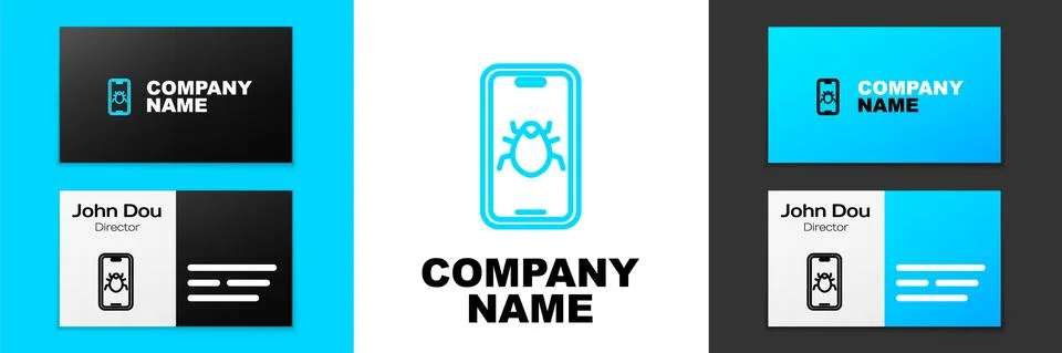 Blue line System bug on mobile icon isolated on white background. Code bug 스톡 일러스트