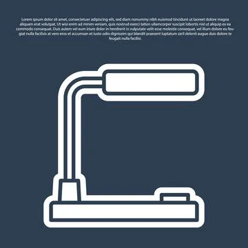 Blue line Table lamp icon isolated on blue background. Desk lamp. Vector Illustrazione stock
