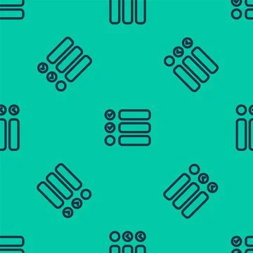 Blue line Task list icon isolated seamless pattern on green background. Control Stock Illustration