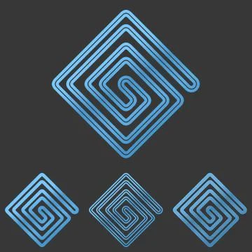 Blue line technology logo design set Stock Illustration