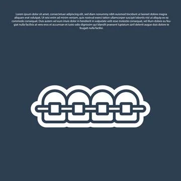 Blue line Teeth with braces icon isolated on blue background. Alignment of bite Stock Illustration