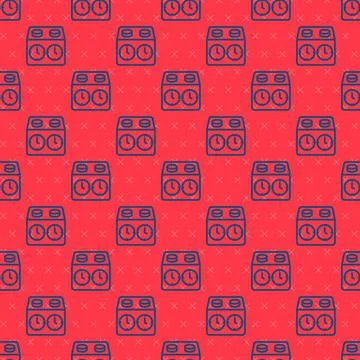Blue line Time chess clock icon isolated seamless pattern on red background Illustrazione stock