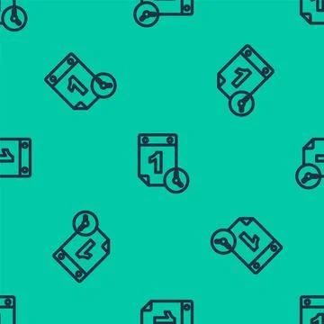 Blue line Time management icon isolated seamless pattern on green background Stock Illustration