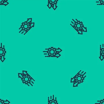 Blue line Time management icon isolated seamless pattern on green background 스톡 일러스트