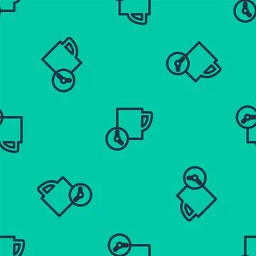 Blue line Time management icon isolated seamless pattern on green background Illustrazione stock
