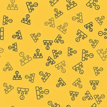 Blue line Time Management icon isolated seamless pattern on yellow background Stock Illustration