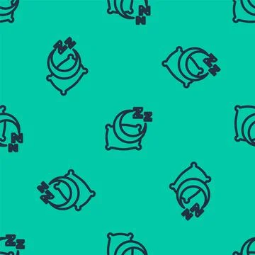 Blue line Time to sleep icon isolated seamless pattern on green background Stock Illustration
