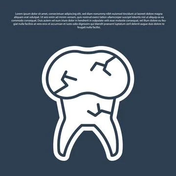 Blue line Tooth with caries icon isolated on blue background. Tooth decay Stock Illustration