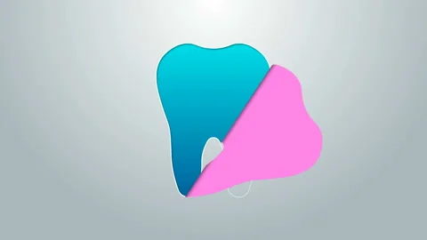 Blue line Tooth icon isolated on grey background. Tooth symbol for dentistry Stock Footage 144957358