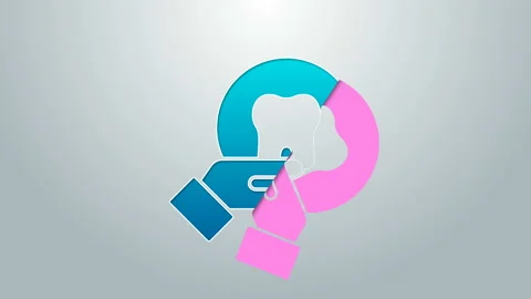 Blue line Tooth icon isolated on grey background. Tooth symbol for dentistry Stock Footage 145329922