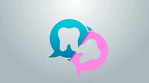 Blue line Tooth icon isolated on grey background. Tooth symbol for dentistry Stock Footage 145330015