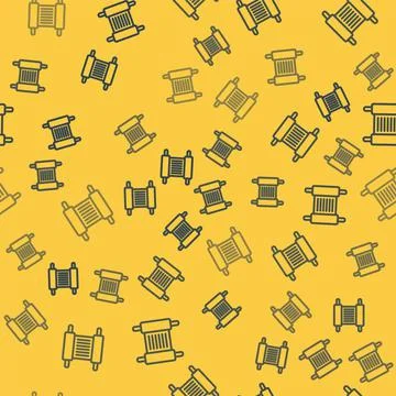 Blue line Torah scroll icon isolated seamless pattern on yellow background Stock Illustration