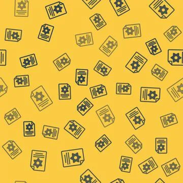 Blue line Torah scroll icon isolated seamless pattern on yellow background Stock Illustration