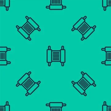 Blue line Torah scroll icon isolated seamless pattern on green background Stock Illustration