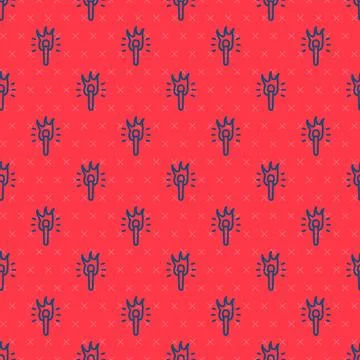 Blue line Torch flame icon isolated seamless pattern on red background. Sym.. Illustrazione stock