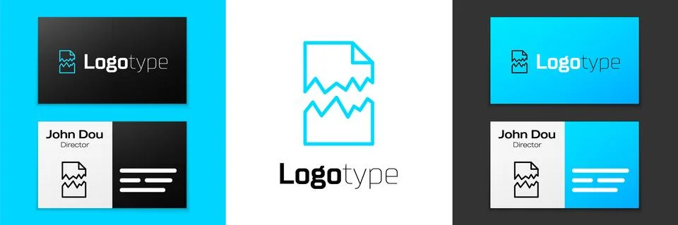 Blue line Torn document icon isolated on white background. Logo design template Illustrazione stock