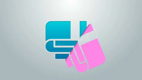 Blue line Towel stack icon isolated on grey background. 4K Video motion graphic Stock Footage 145498673