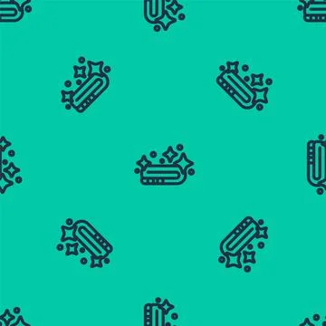 Blue line Towel stack icon isolated seamless pattern on green background. Vector Illustrazione stock