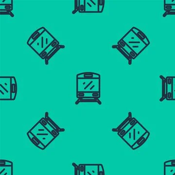 Blue line Train icon isolated seamless pattern on green background. Public Stock Illustration