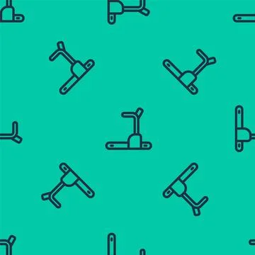 Blue line Treadmill machine icon isolated seamless pattern on green background Stock Illustration