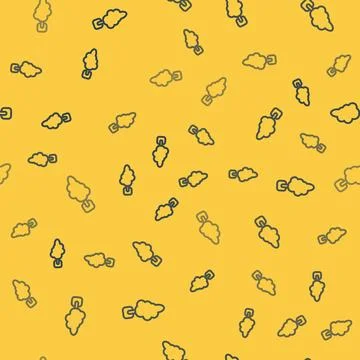Blue line Tree icon isolated seamless pattern on yellow background. Forest Stock Illustration
