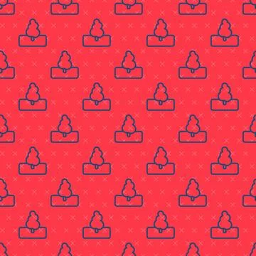 Blue line Tree icon isolated seamless pattern on red background. Forest sym.. Stock Illustration