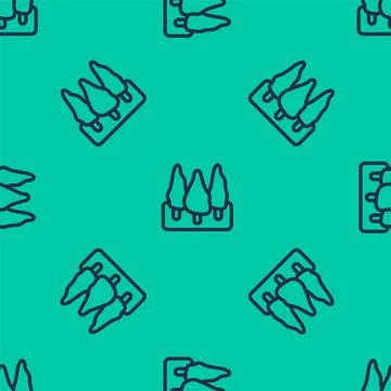 Blue line Trees icon isolated seamless pattern on green background. Forest Stockillustratie