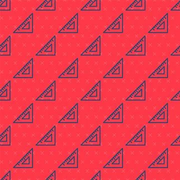 Blue line Triangular ruler icon isolated seamless pattern on red background Stock Illustration