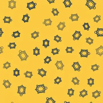 Blue line Turtle icon isolated seamless pattern on yellow background. Vector Illustrazione stock
