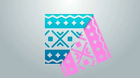 Blue line Ukrainian ethnic pattern for embroidery icon isolated on grey Stock Footage 145377200