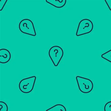 Blue line Unknown route point icon isolated seamless pattern on green background Illustrazione stock