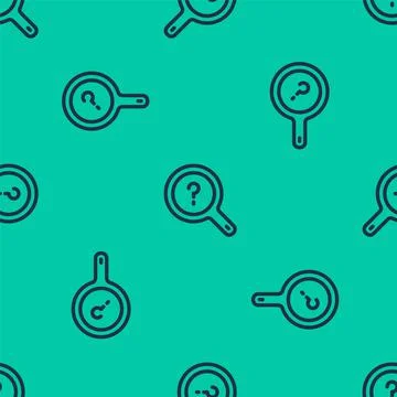 Blue line Unknown search icon isolated seamless pattern on green background Stock Illustration