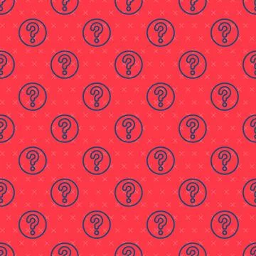 Blue line Unknown search icon isolated seamless pattern on red background. .. Stock Illustration
