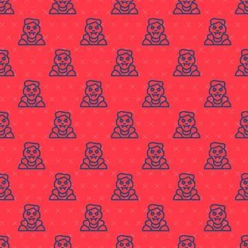 Blue line Vampire icon isolated seamless pattern on red background. Happy Hal Stock Illustration