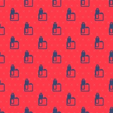 Blue line Vape mod device icon isolated seamless pattern on red background. V Stock Illustration