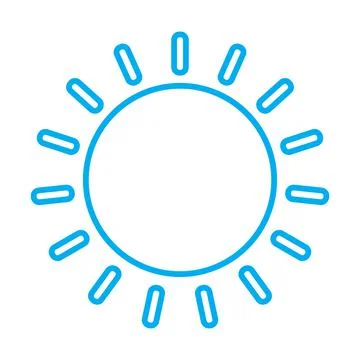 Blue line vector sun icon isolated on white background Stock Illustration
