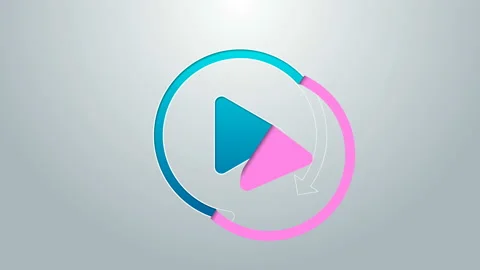 Blue line Video play button like simple replay icon isolated on grey background Stock Footage 144959727