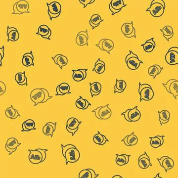 Blue line Vip in speech bubble icon isolated seamless pattern on yellow Stock Illustration