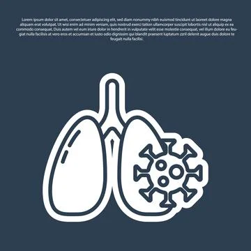 Blue line Virus cells in lung icon isolated on blue background. Infected lungs Stock Illustration