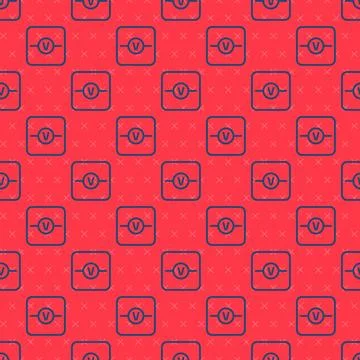 Blue line Voltmeter electronic component icon isolated seamless pattern on red 스톡 일러스트