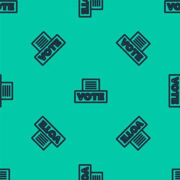 Blue line Vote box or ballot box with envelope icon isolated seamless pattern on 스톡 일러스트