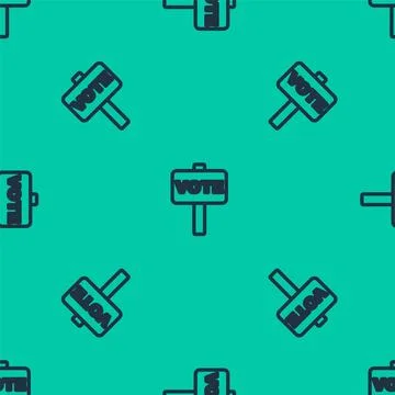 Blue line Vote icon isolated seamless pattern on green background. Vector Stock Illustration